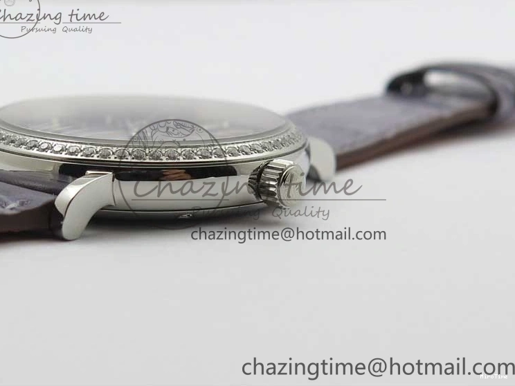 MIROTIME 0227 Attractive Portofino 37mm SS V7F 1:1 Best Edition Gray Dial Diamonds Bezel on Gray Leather Strap A 7091